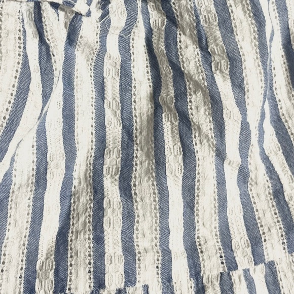 Dress Forum White and Blue Striped Textured Shoulder Tie Dress - Picture 7 of 10